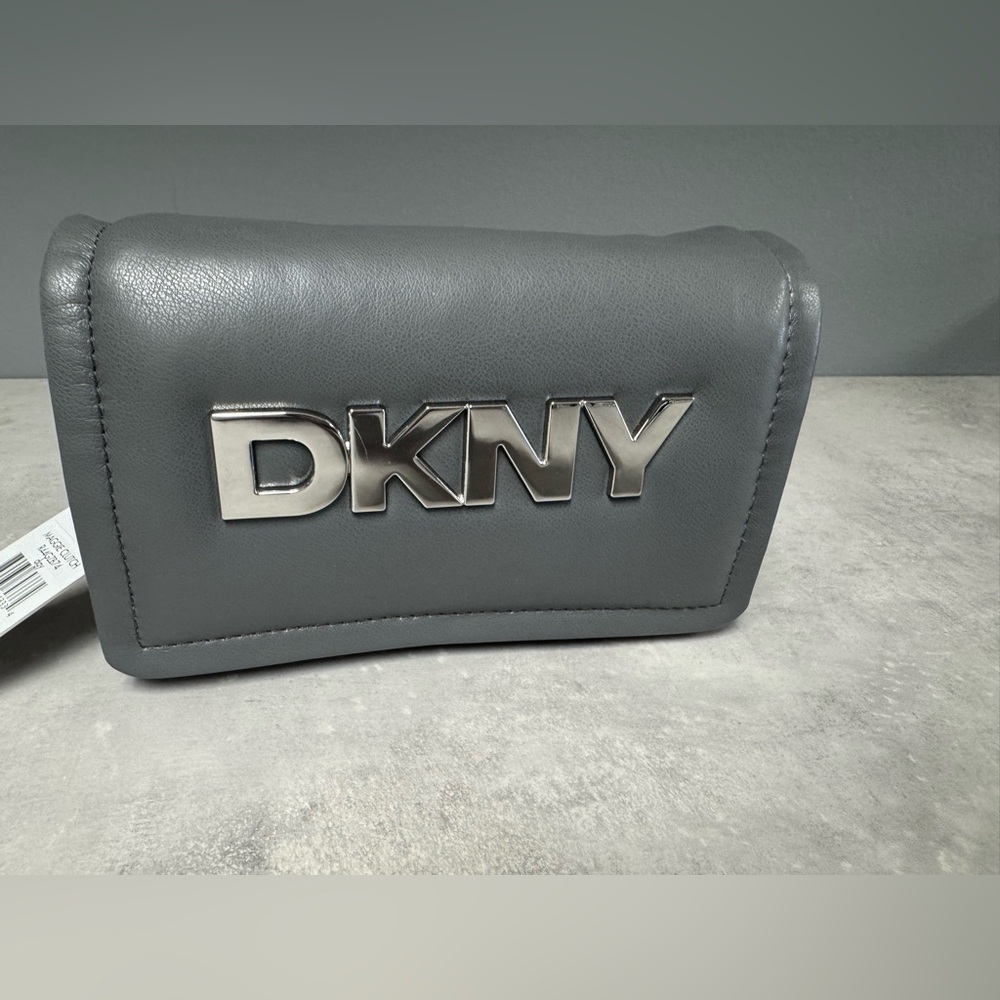 NWT- DKNY Charcoal Leather Clutch